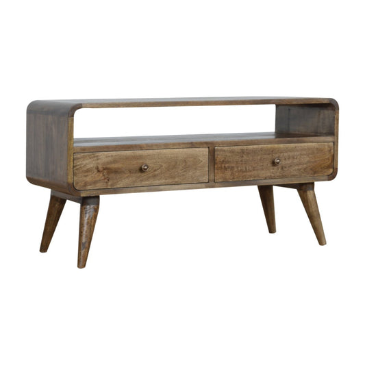 Curved Grey Washed Media Unit/ Coffee Table