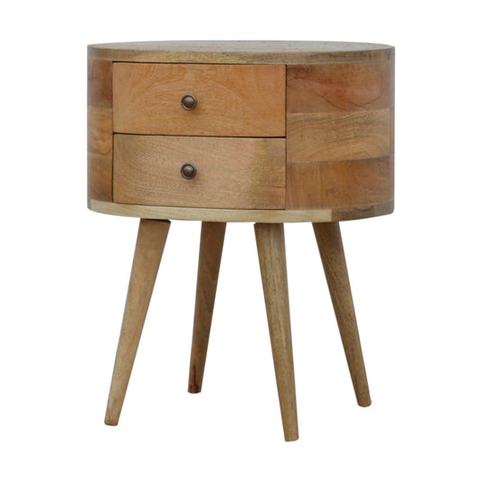 100% Solid Mango Rounded 2 Drawer Bedside Table