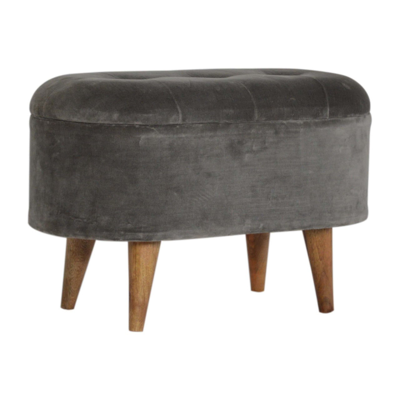 Oblong Grey Velvet Storage Footstool