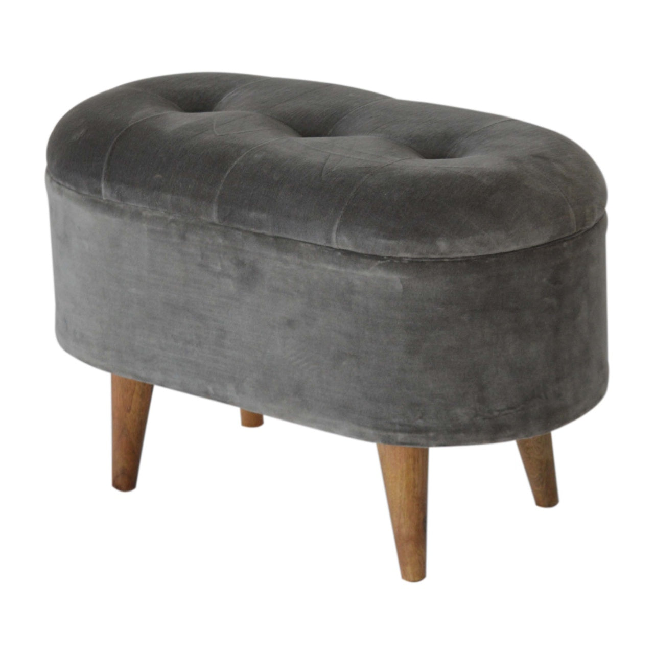 Oblong Grey Velvet Storage Footstool