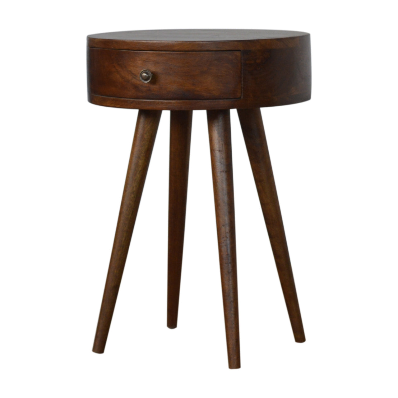 100% Solid Mango Nordic Chestnut Circular Shaped Bedside Cabinet