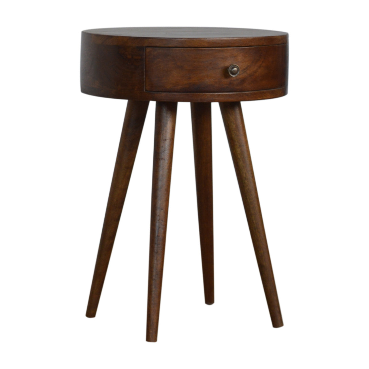 100% Solid Mango Nordic Chestnut Circular Shaped Bedside Cabinet