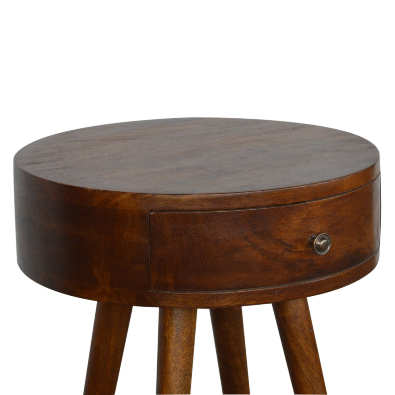 100% Solid Mango Nordic Chestnut Circular Shaped Bedside Cabinet