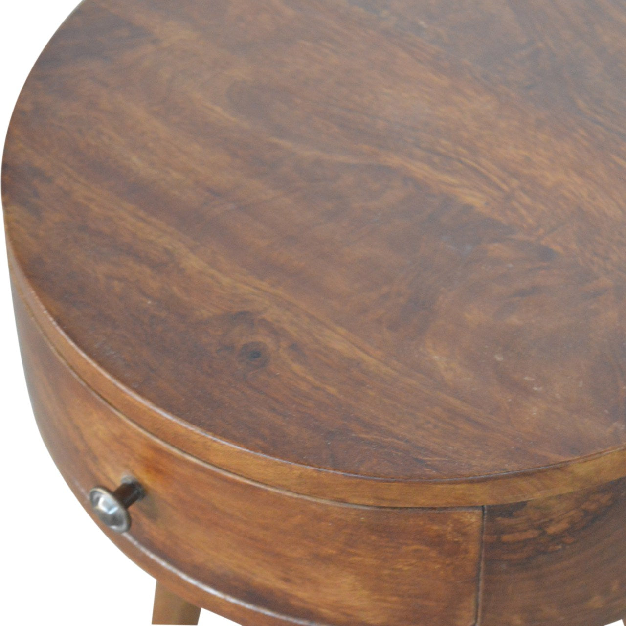 100% Solid Mango Nordic Chestnut Circular Shaped Bedside Cabinet