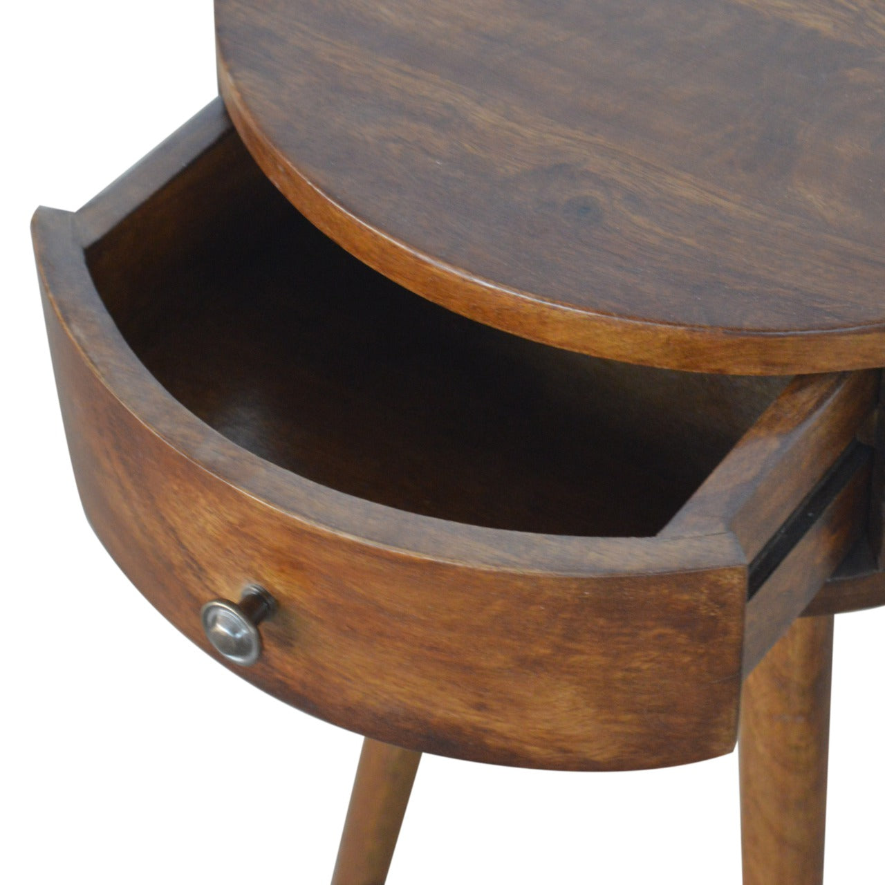 100% Solid Mango Nordic Chestnut Circular Shaped Bedside Cabinet