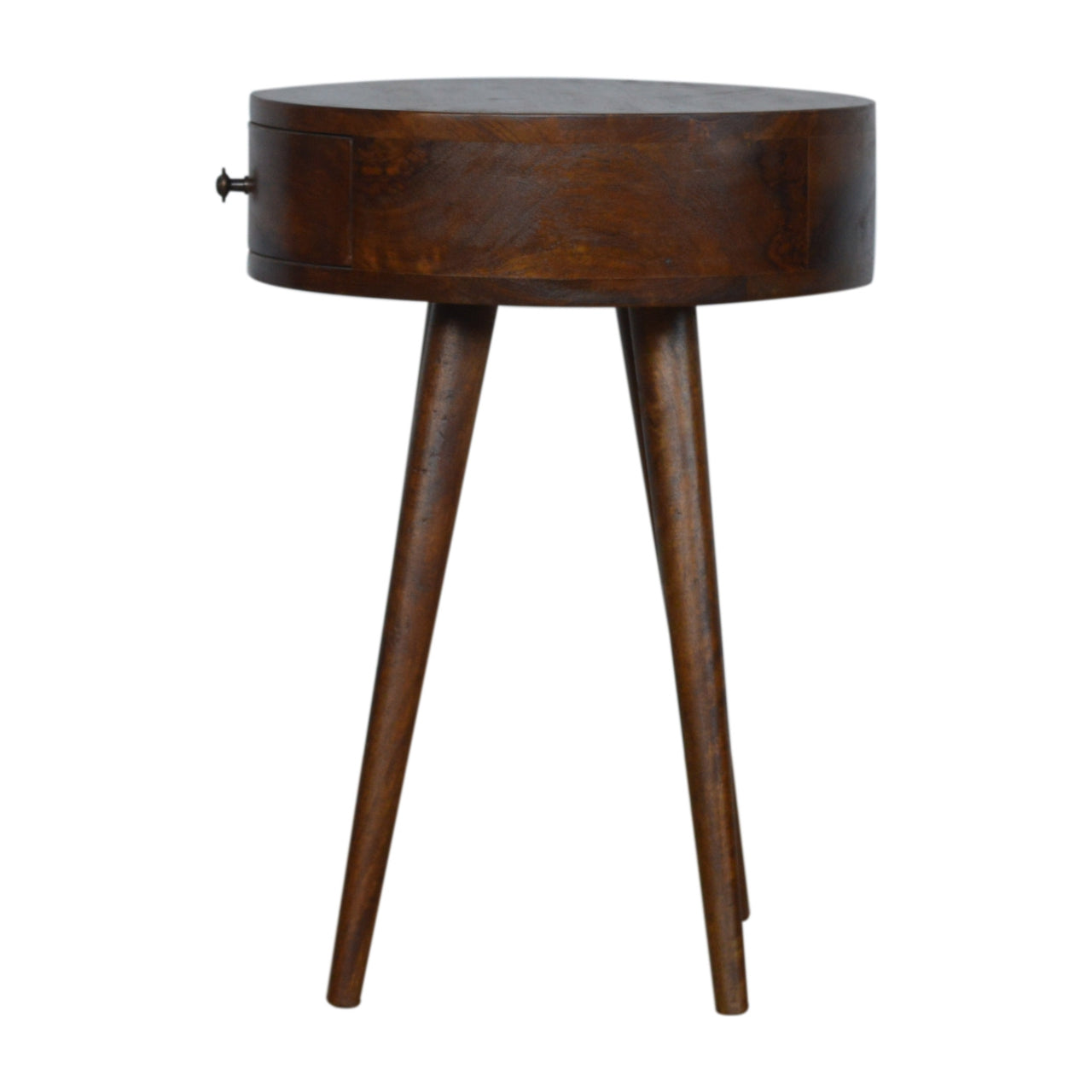 100% Solid Mango Nordic Chestnut Circular Shaped Bedside Cabinet