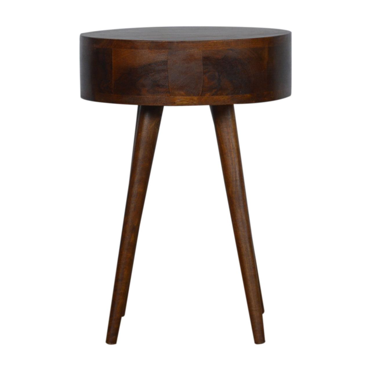 100% Solid Mango Nordic Chestnut Circular Shaped Bedside Cabinet