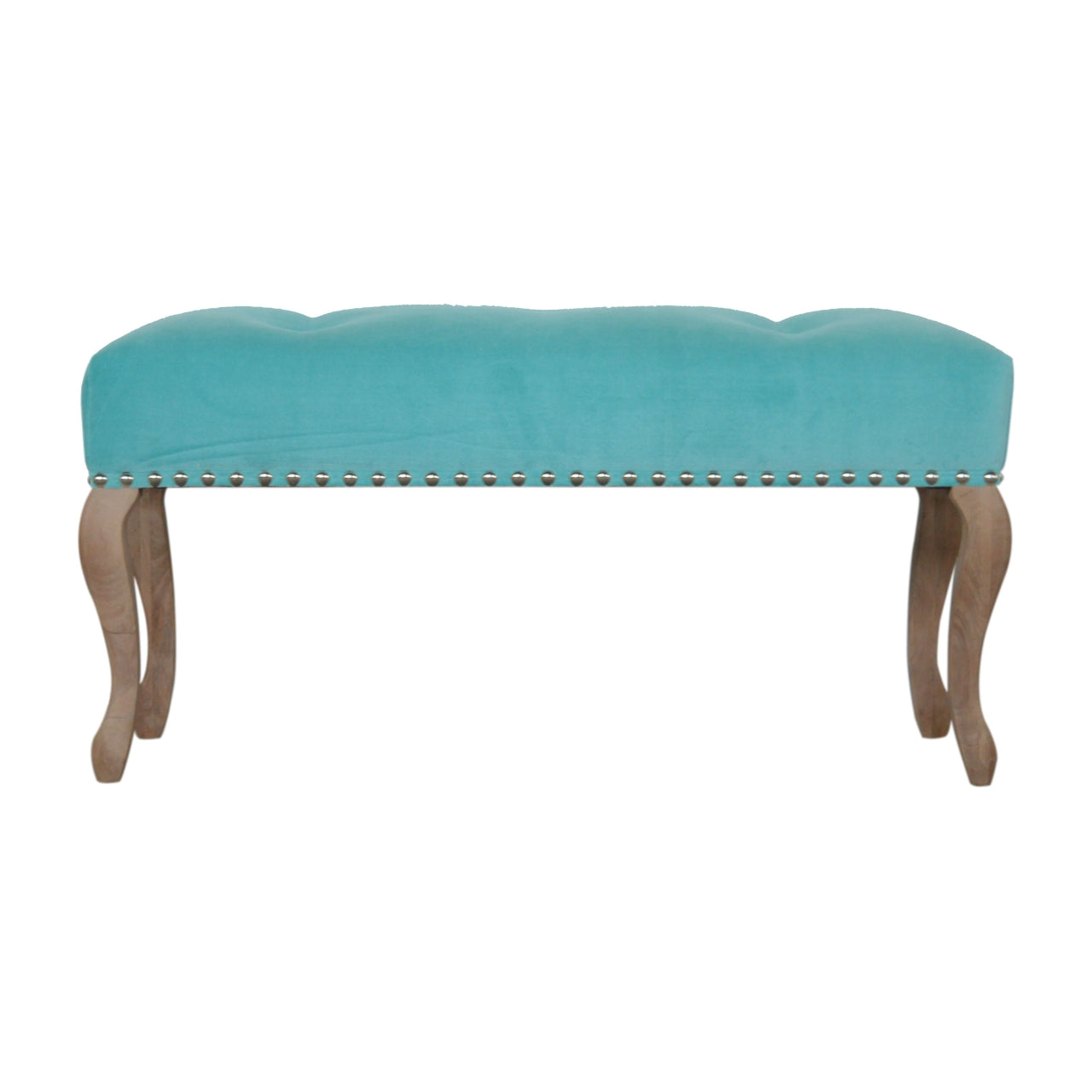 French Style Aqua Upholstered Bench