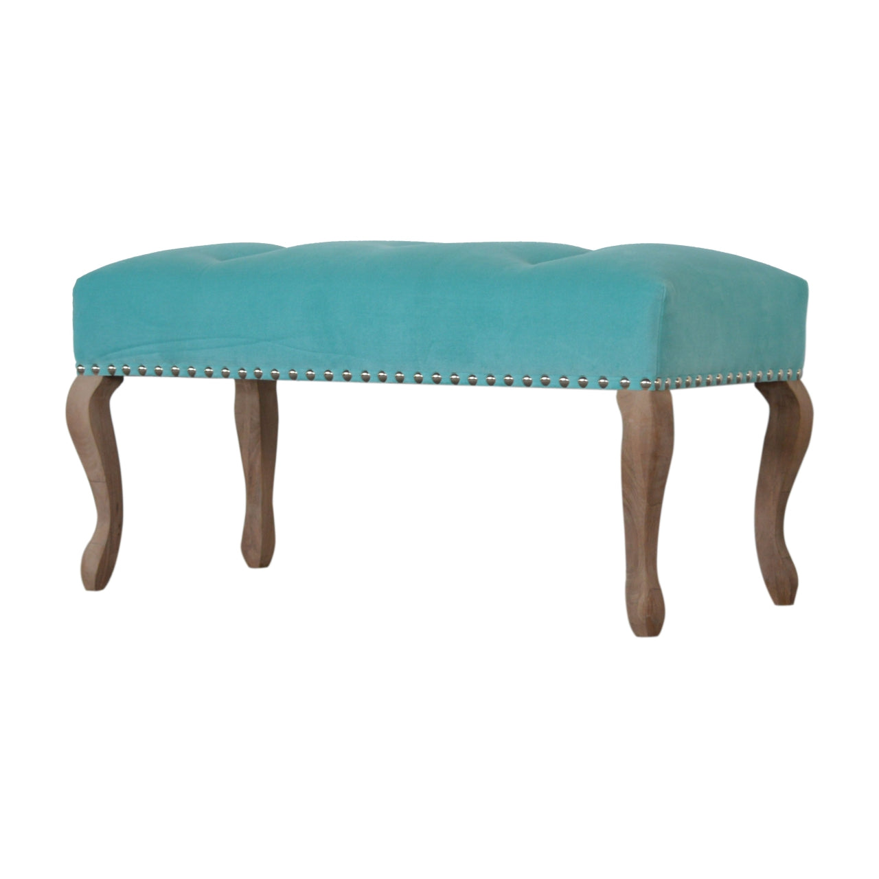 French Style Aqua Upholstered Bench