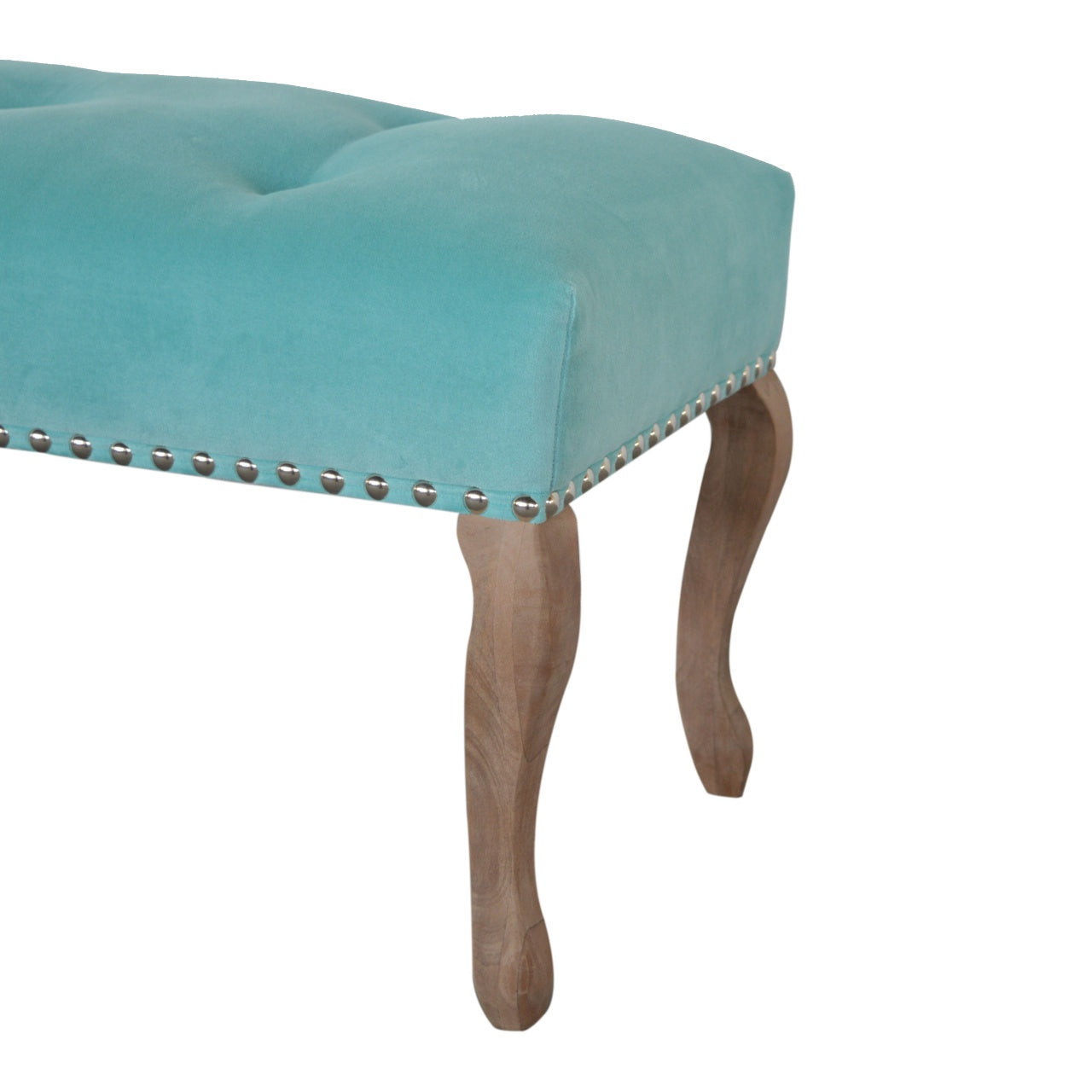 French Style Aqua Upholstered Bench