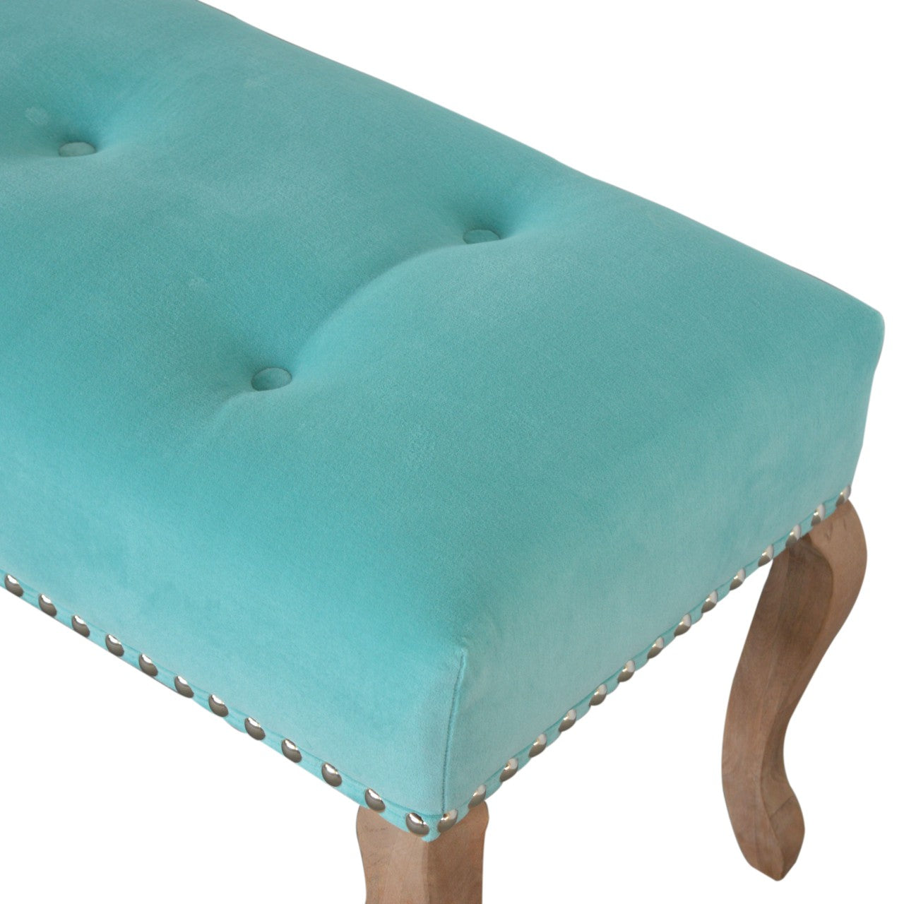 French Style Aqua Upholstered Bench