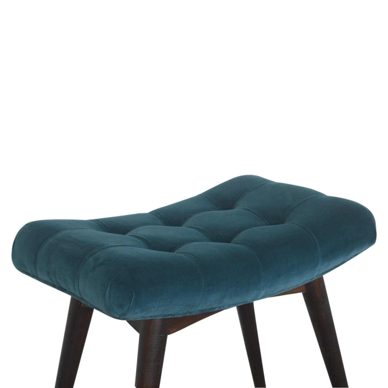 Teal Cotton Velvet Curved Bench