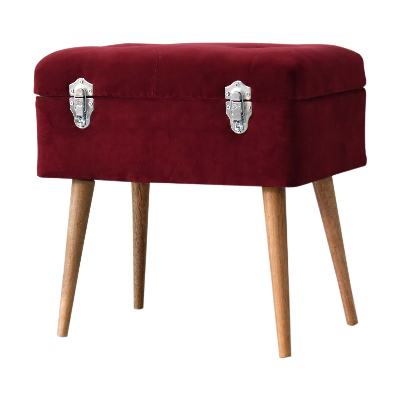 Wine Velvet Lid-up Footstool