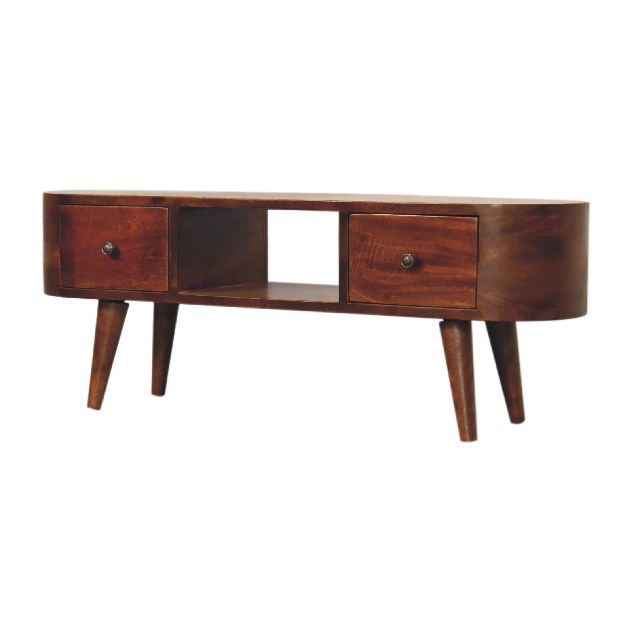 Chestnut Rounded Coffee Table with Open Slot