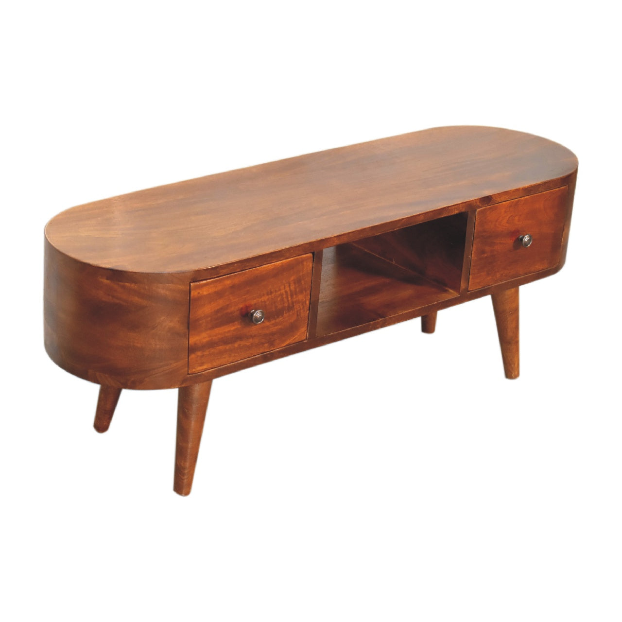 Chestnut Rounded Coffee Table with Open Slot