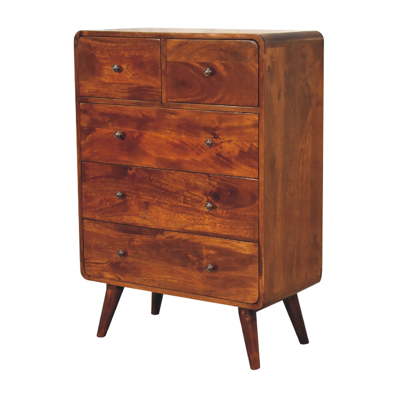 2 over 3 Curved Chestnut Chest of Drawers