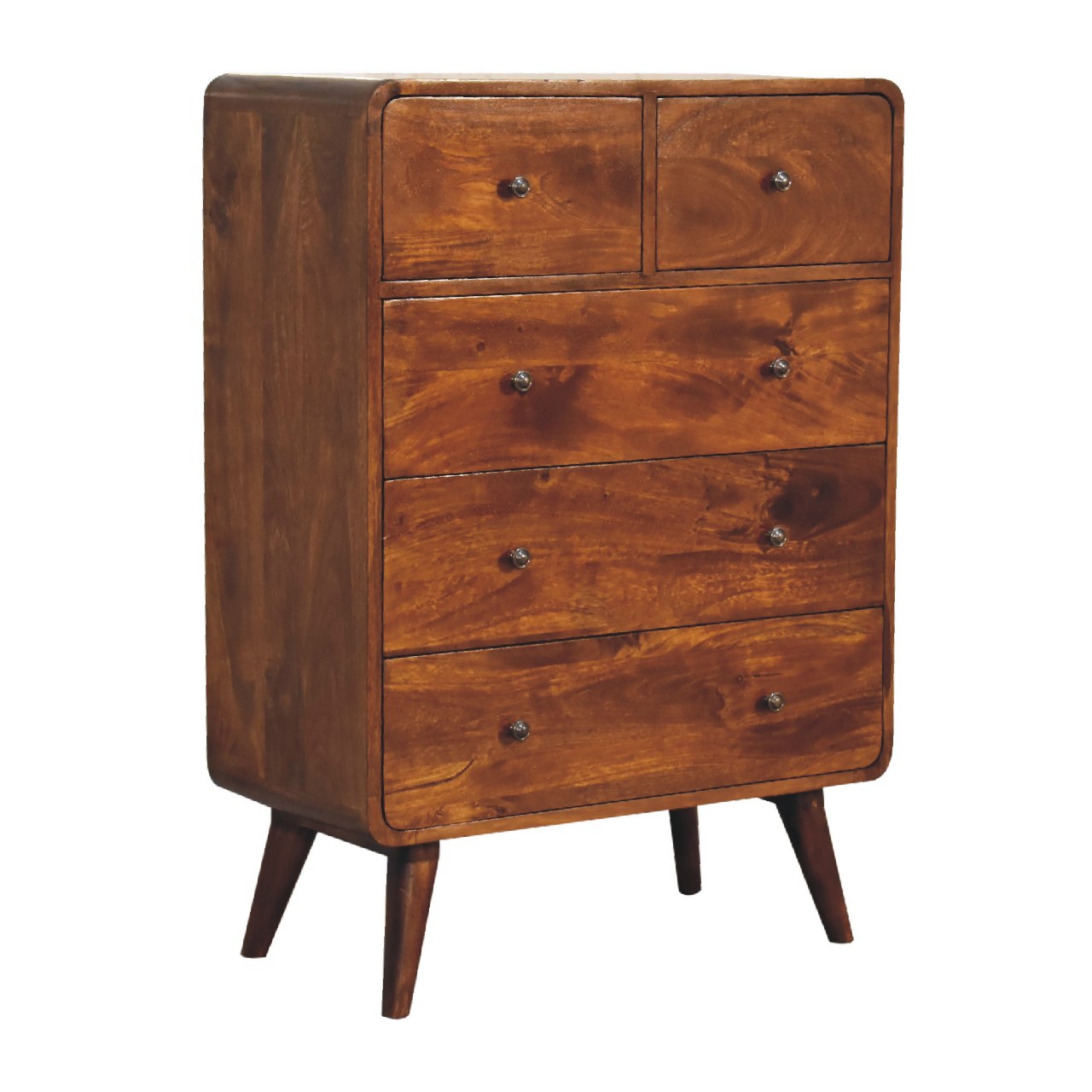 2 over 3 Curved Chestnut Chest of Drawers