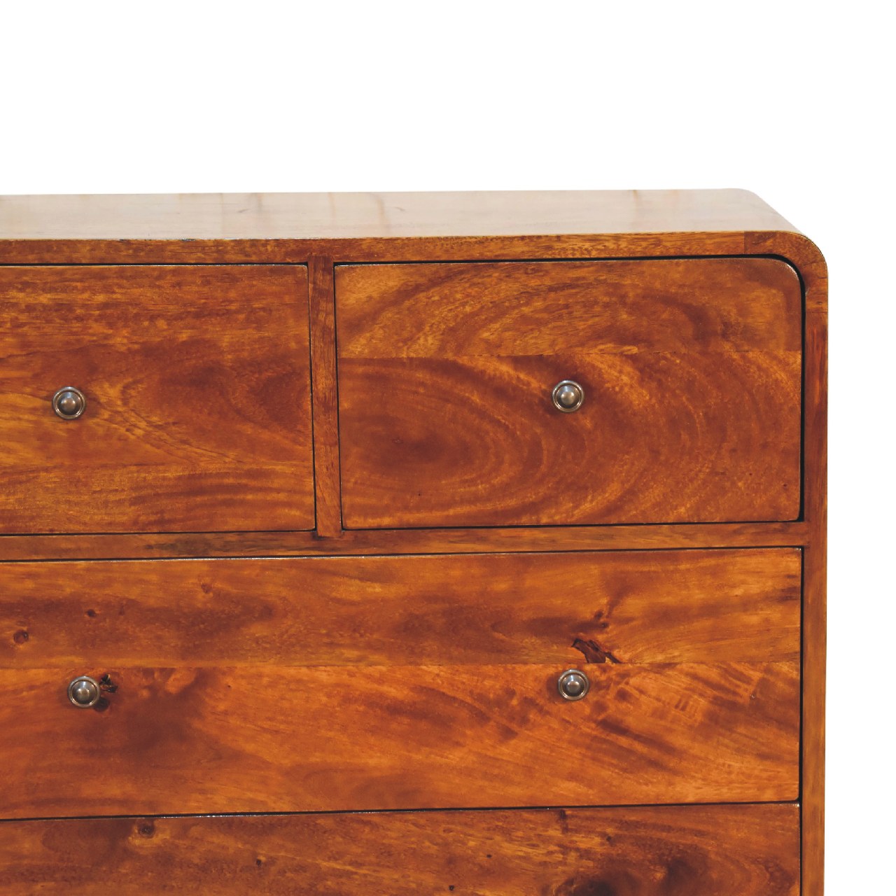 2 over 3 Curved Chestnut Chest of Drawers