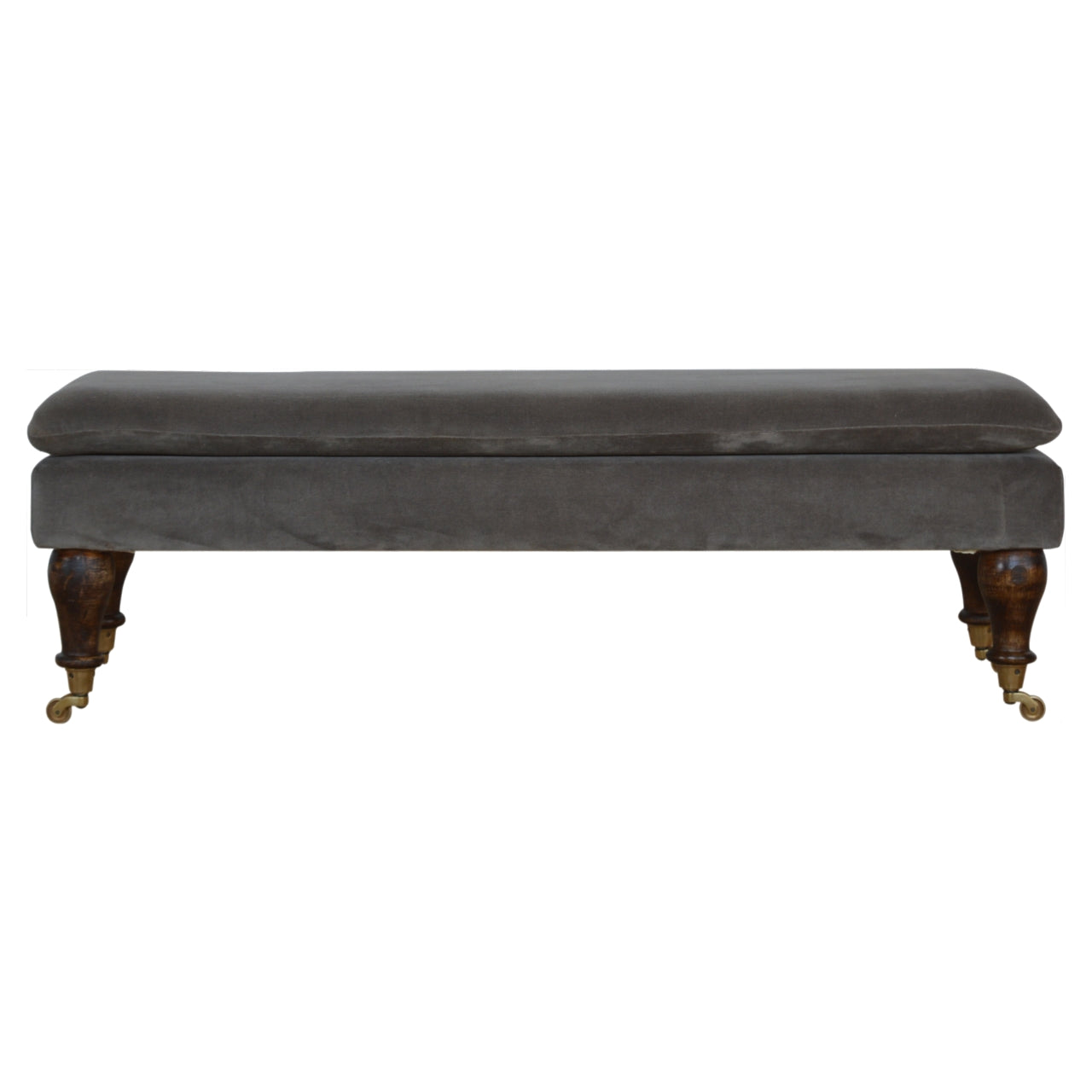 Grey Velvet Bench/ Footstool with Castor Feet