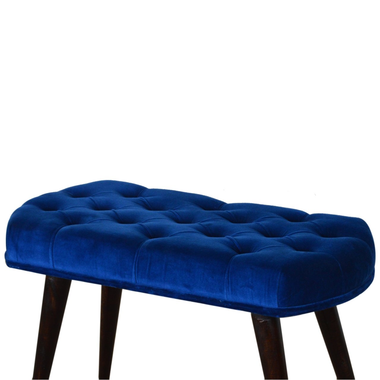 Royal Blue Cotton Velvet Deep Button Bench