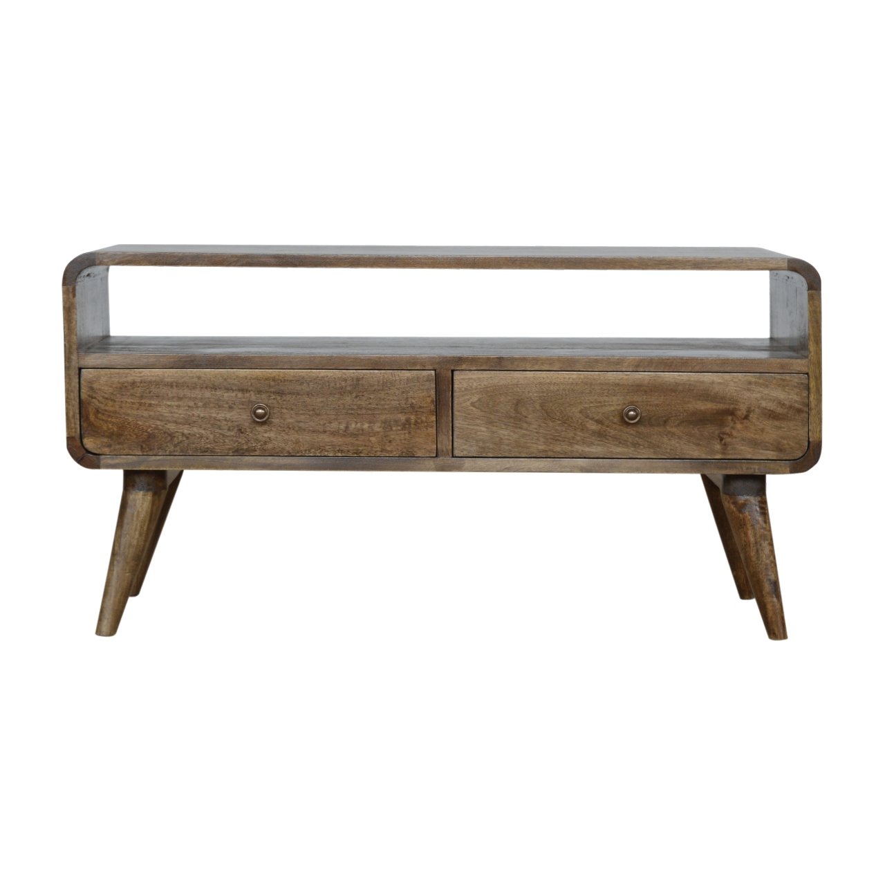 Curved Grey Washed Media Unit/ Coffee Table