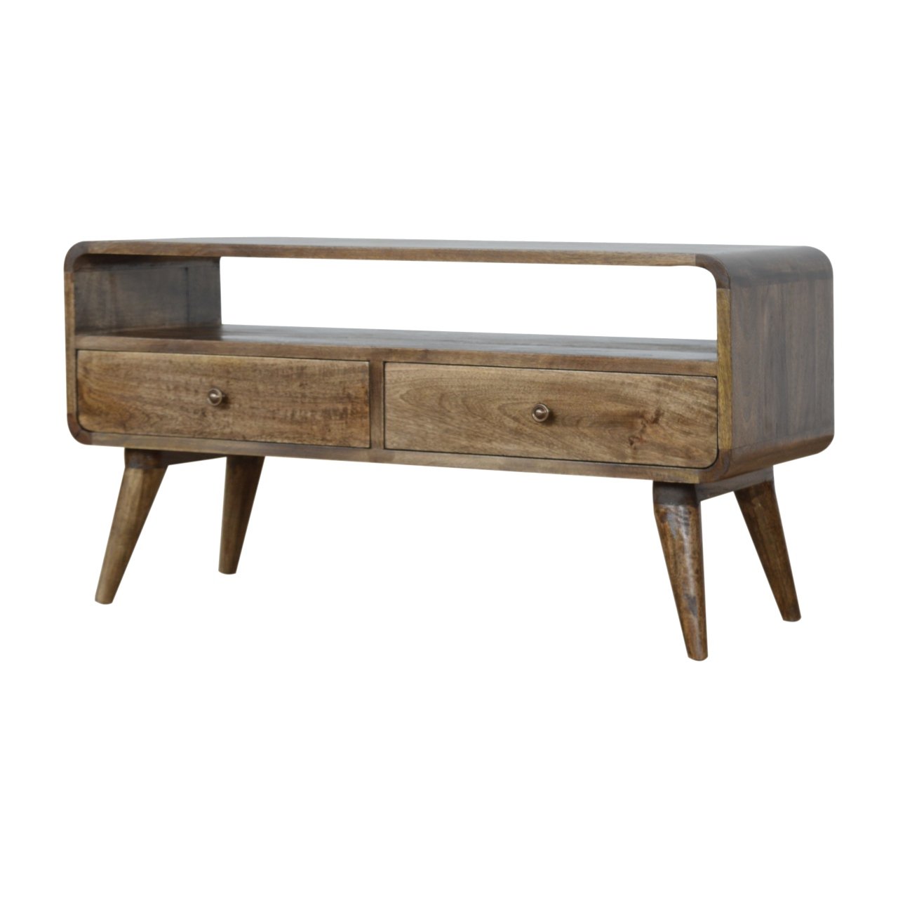 Curved Grey Washed Media Unit/ Coffee Table