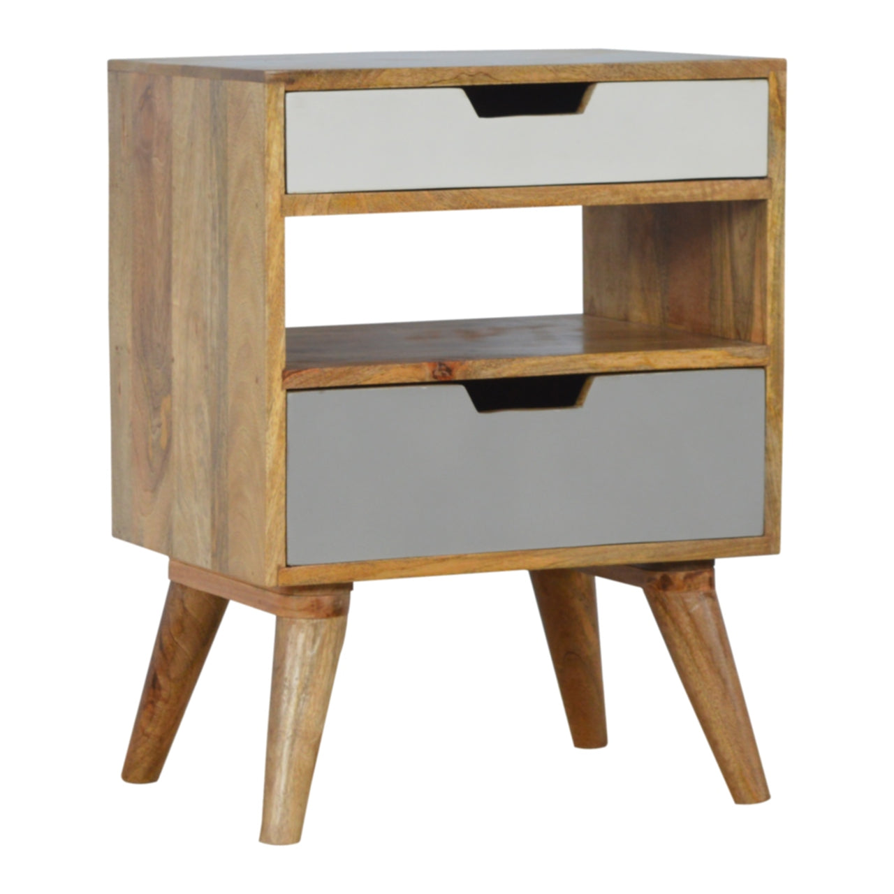 Grey and White Solid Wood Bedside Cabinet