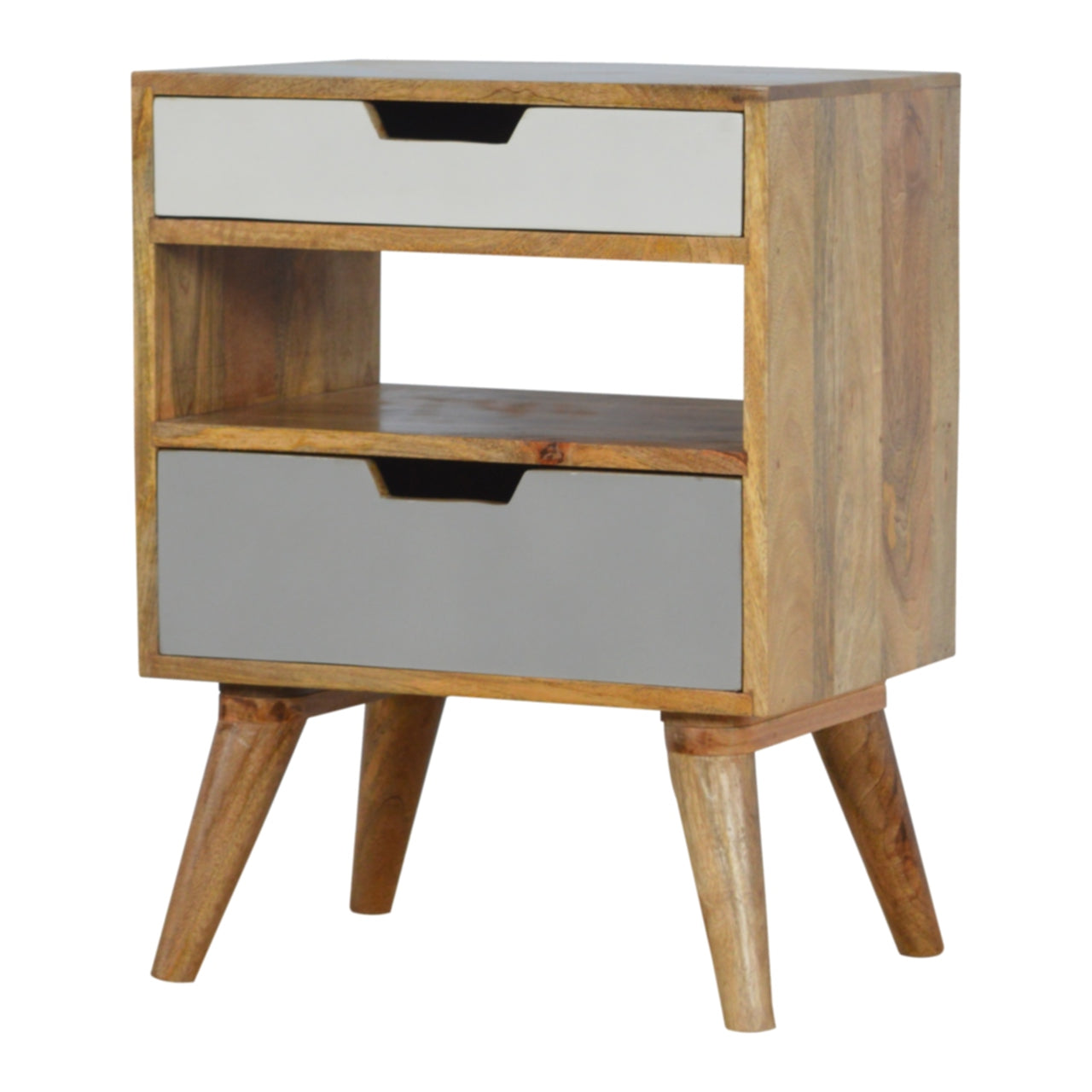 Grey and White Solid Wood Bedside Cabinet