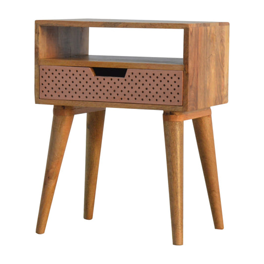 Perforated Copper Bedside Cabinet with Open Slot