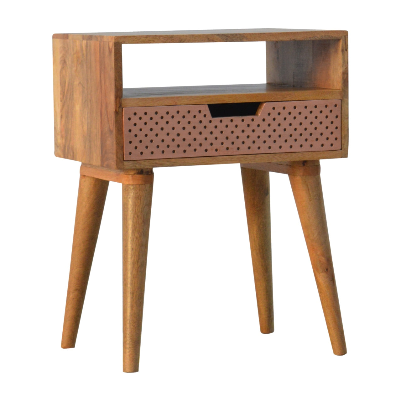 Perforated Copper Bedside Cabinet with Open Slot