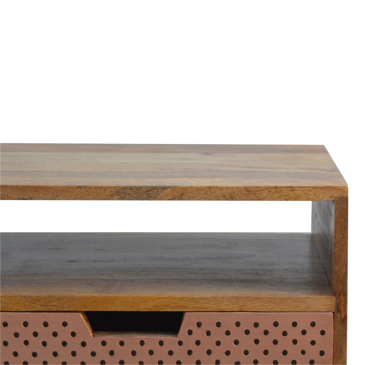 Perforated Copper Bedside Cabinet with Open Slot