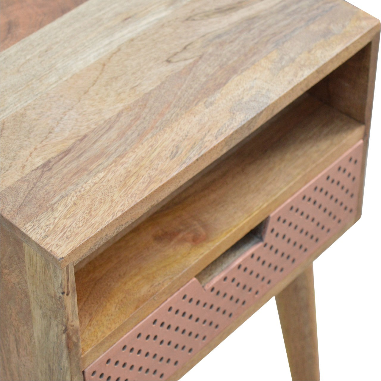 Perforated Copper Bedside Cabinet with Open Slot