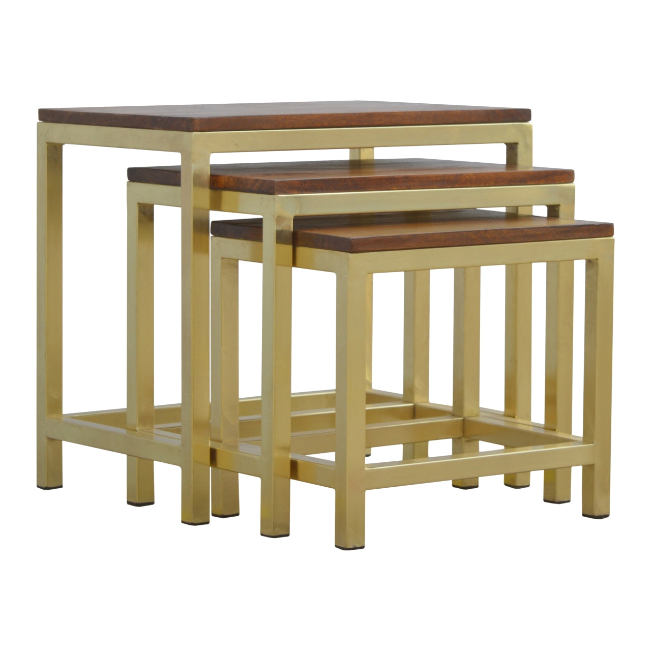 Golden Table/Stool set of 3 with Chunky Wooden top