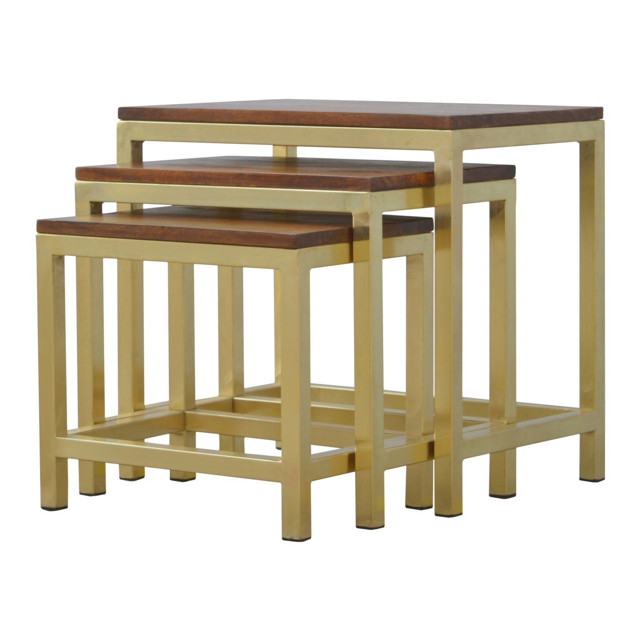 Golden Table/Stool set of 3 with Chunky Wooden top