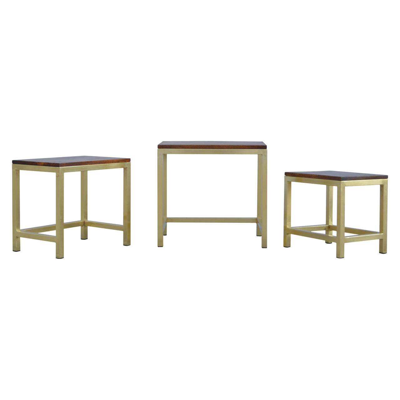 Golden Table/Stool set of 3 with Chunky Wooden top