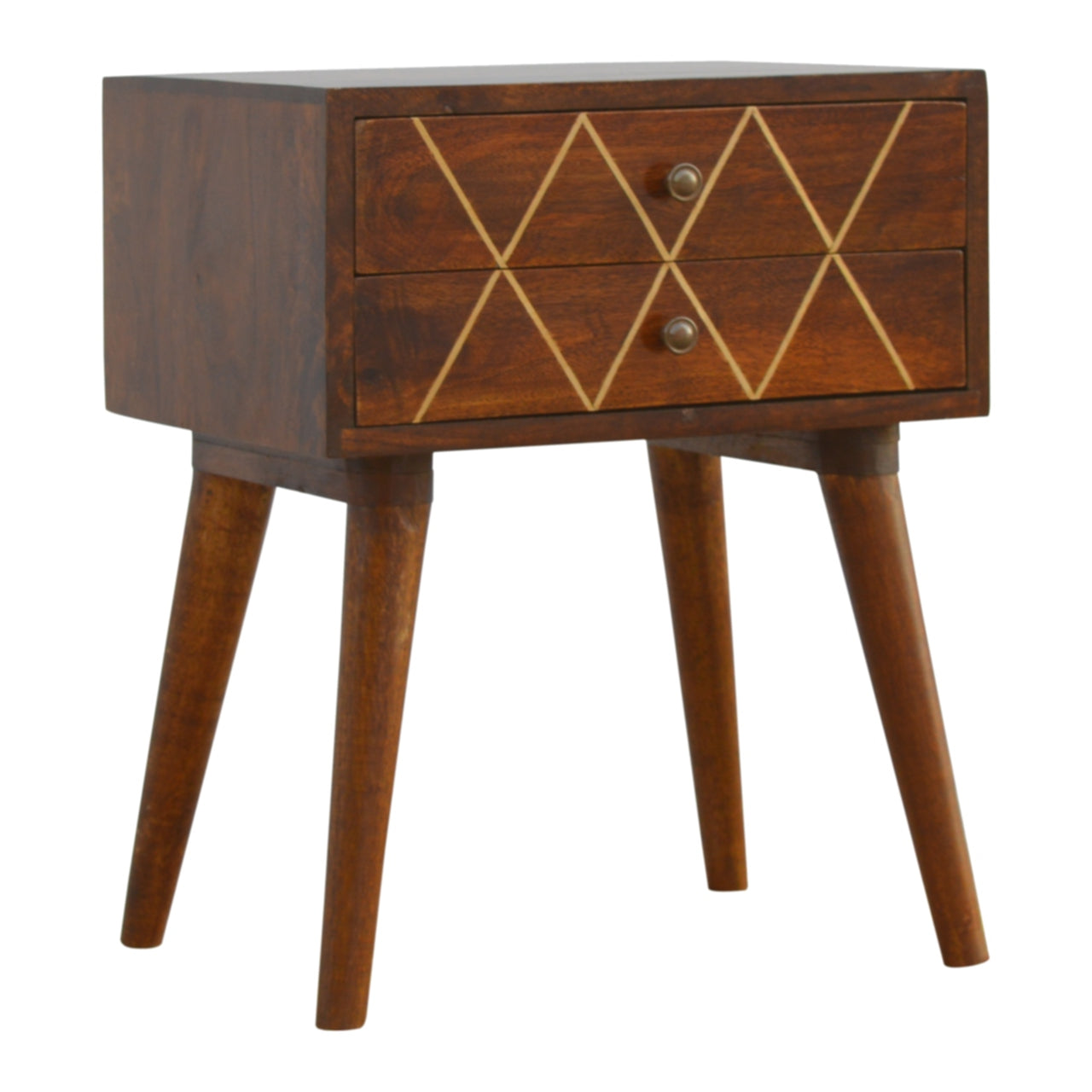 Geometric Brass Inlay 2 Drawer Bedside Cabinet