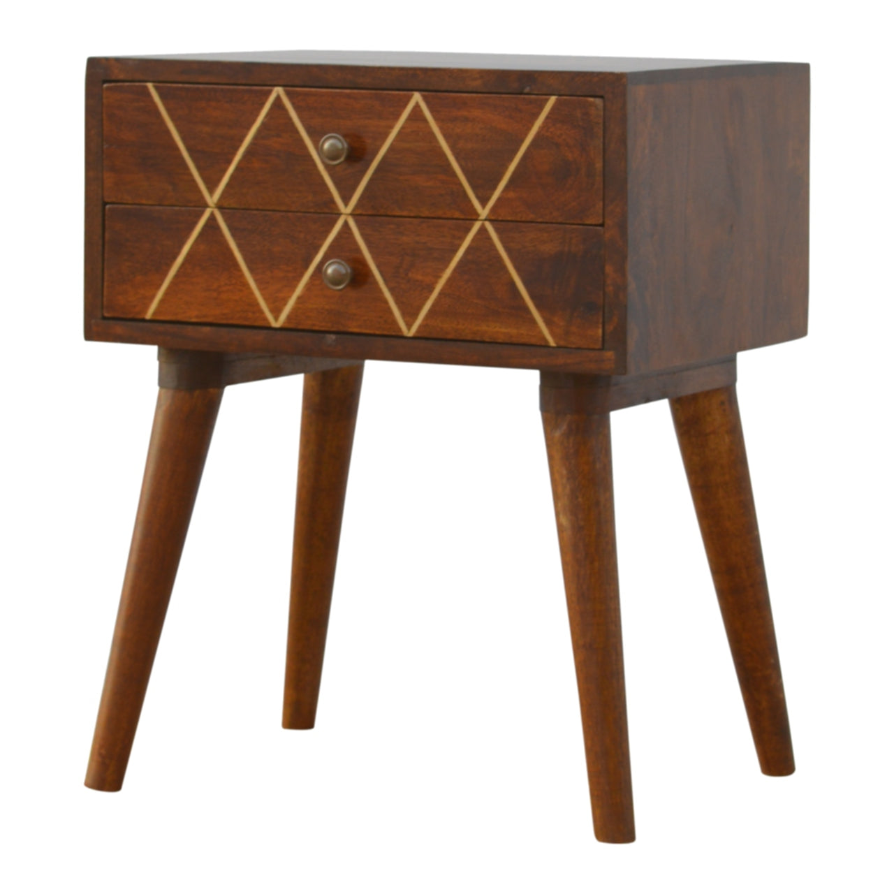 Geometric Brass Inlay 2 Drawer Bedside Cabinet