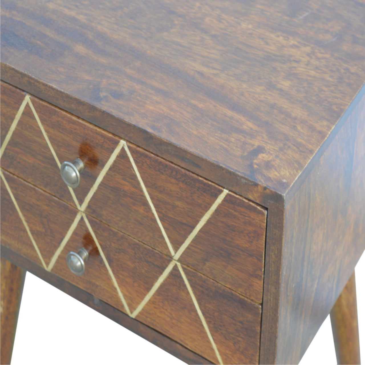 Geometric Brass Inlay 2 Drawer Bedside Cabinet