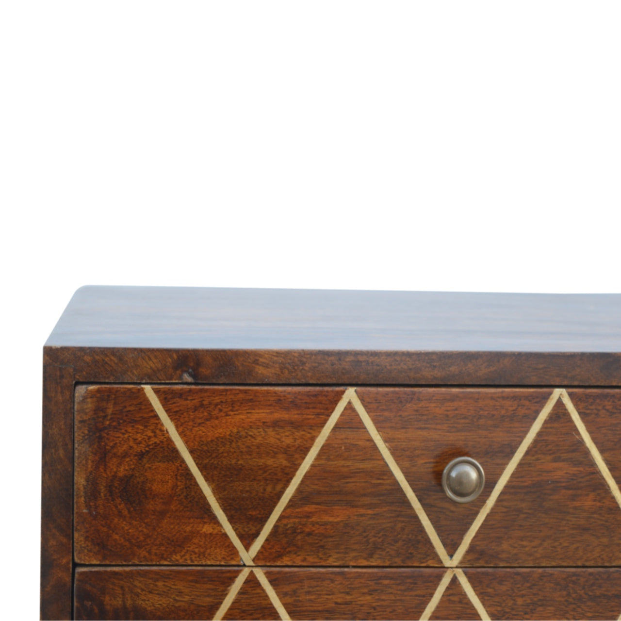 Geometric Brass Inlay 2 Drawer Bedside Cabinet