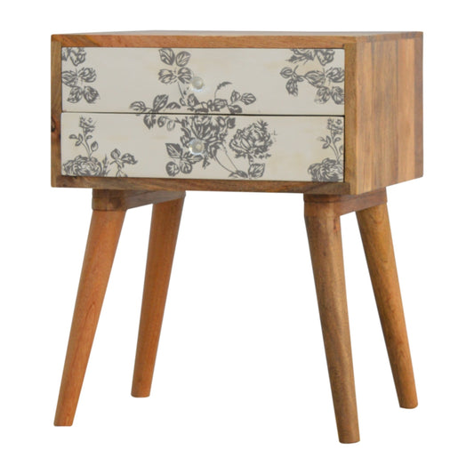 Floral Screen Printed Bedside Cabinet