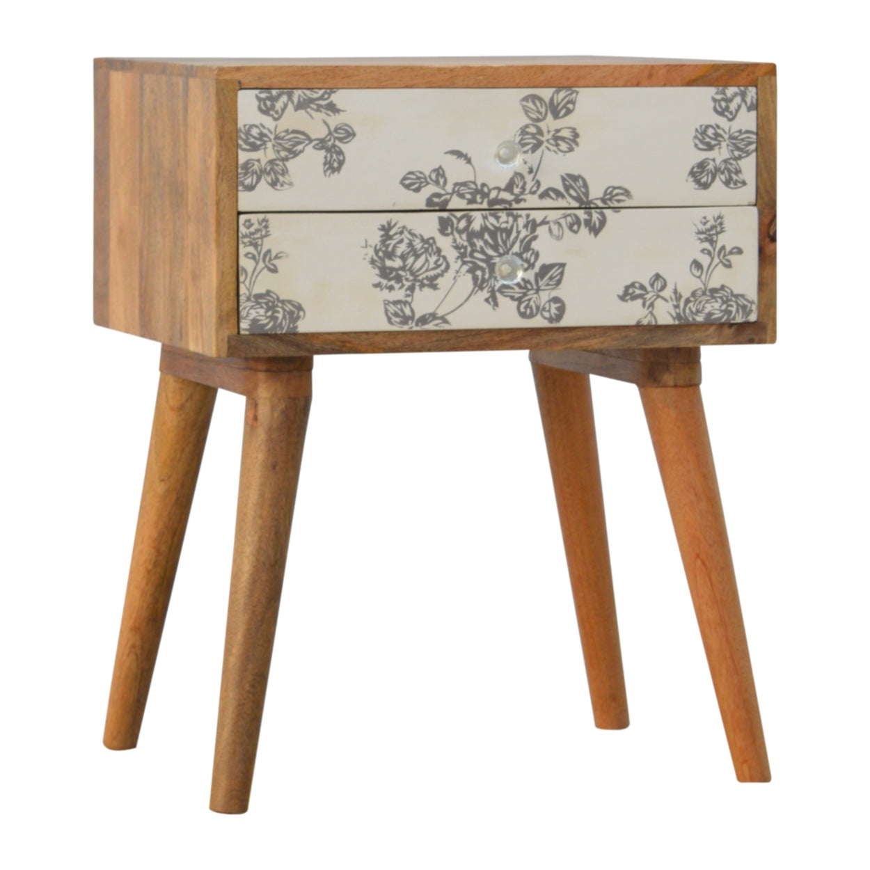 Floral Screen Printed Bedside Cabinet