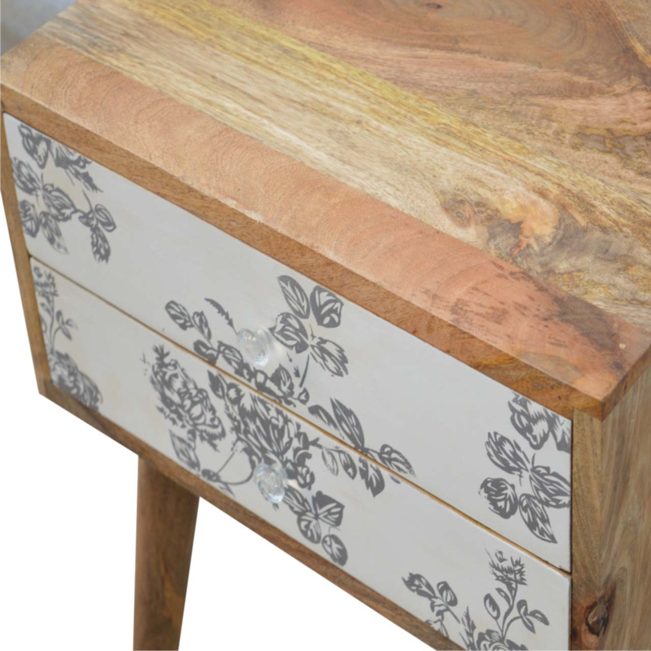 Floral Screen Printed Bedside Cabinet