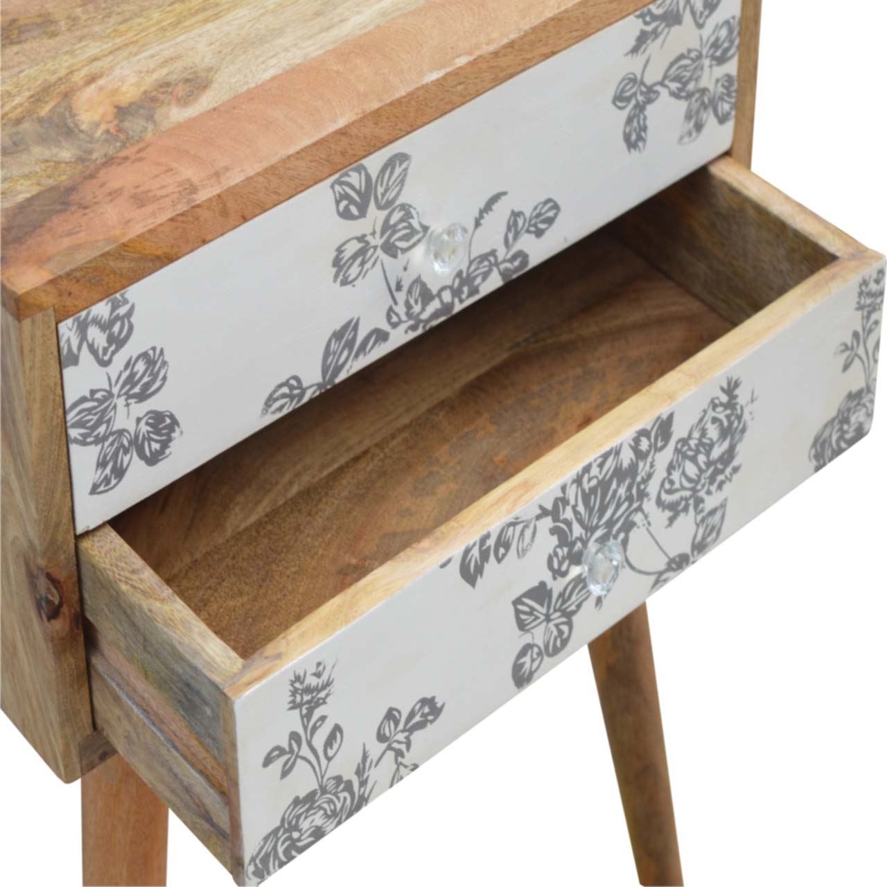 Floral Screen Printed Bedside Cabinet