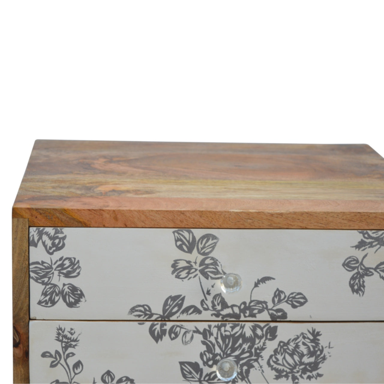 Floral Screen Printed Bedside Cabinet