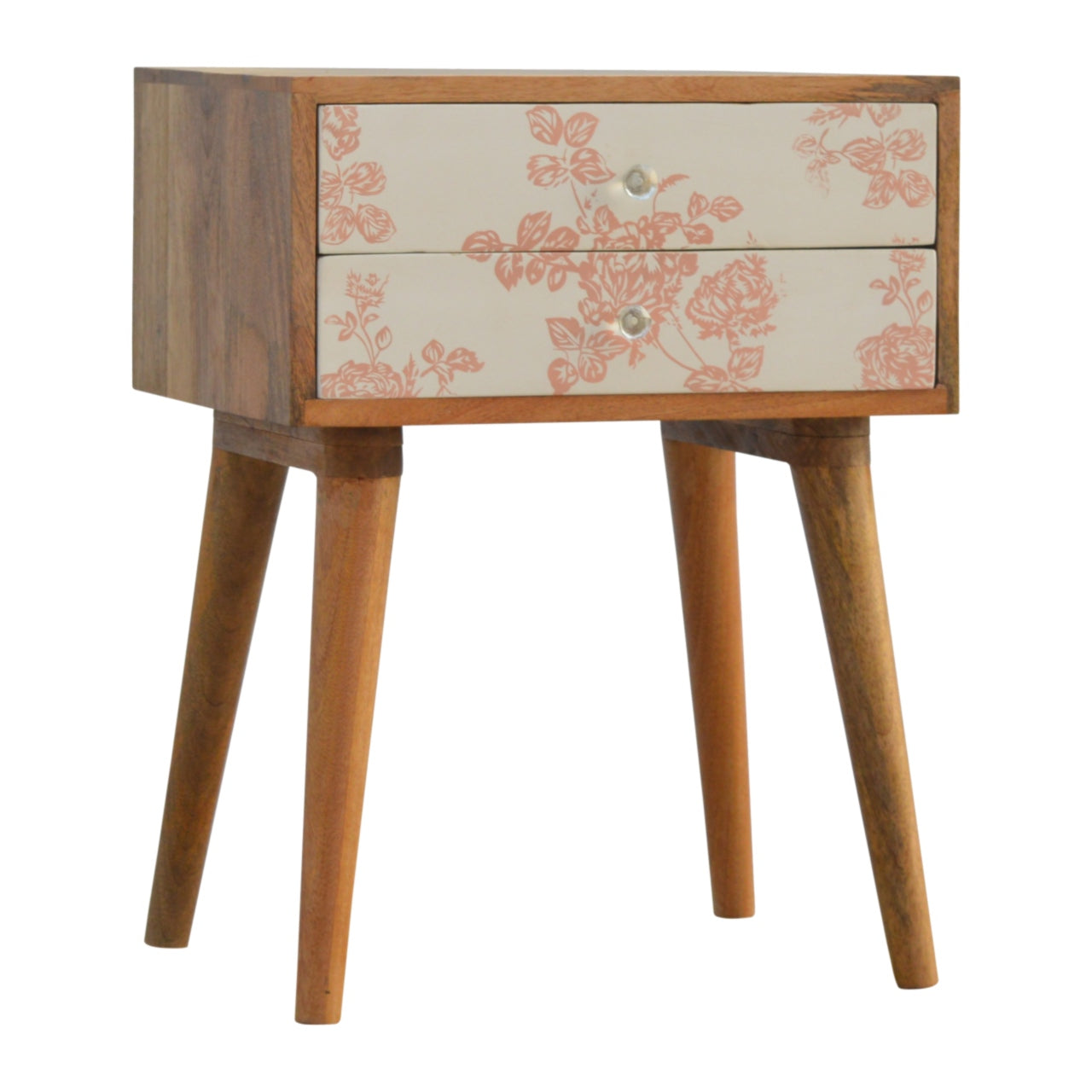 Pink Floral Screen Printed Bedside Cabinet