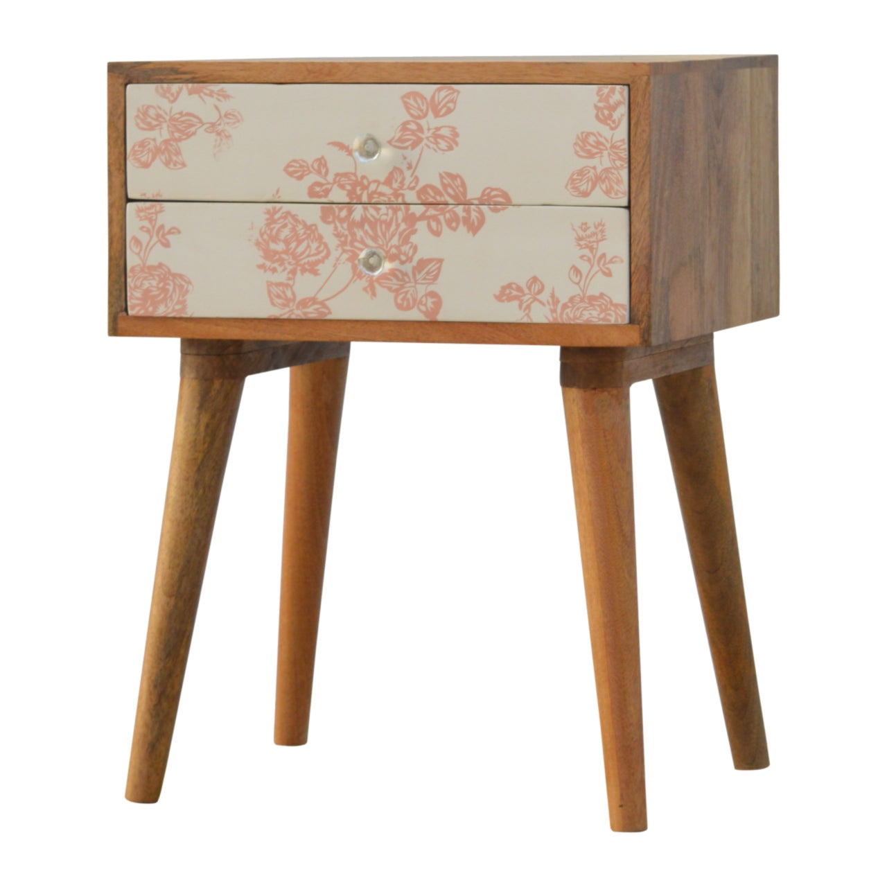 Pink Floral Screen Printed Bedside Cabinet