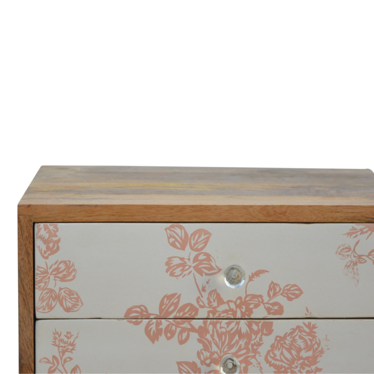 Pink Floral Screen Printed Bedside Cabinet