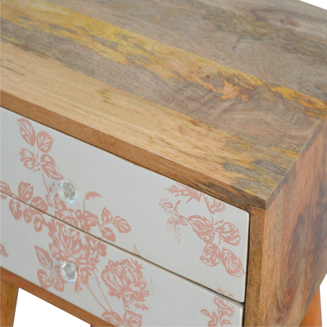 Pink Floral Screen Printed Bedside Cabinet