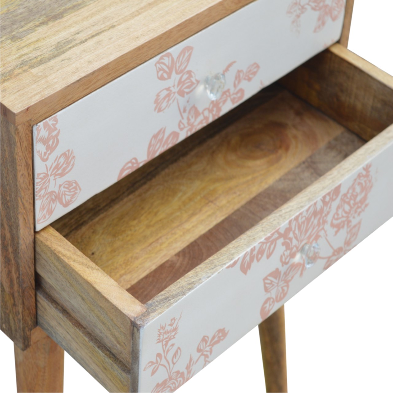 Pink Floral Screen Printed Bedside Cabinet