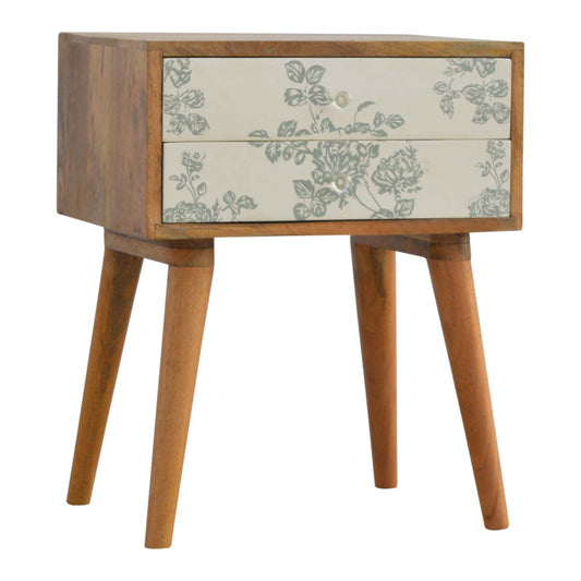 Green Floral Screen Printed Bedside Cabinet